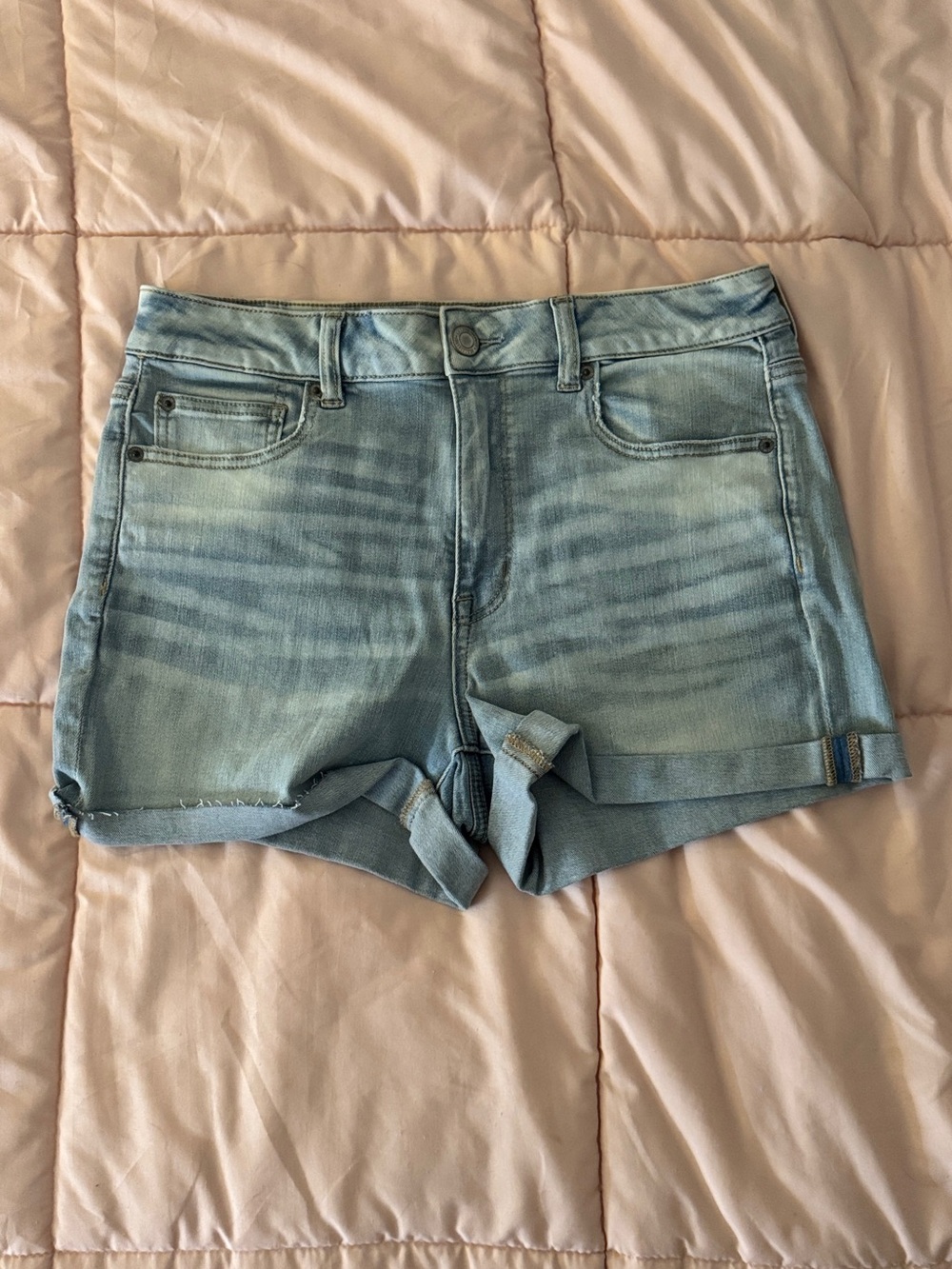 American Eagle Outfitters Light Blue Rolled-Hem Denim Shorts